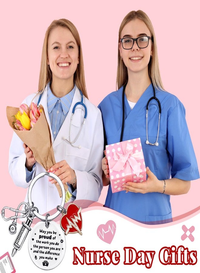 Aurelema 96 Pcs Nurse Keychain Chrismas Gifts Nurse Week Thank You Keychain for Party Coworkers Nursing Employee Assistant(Red Hearts) - Image 3